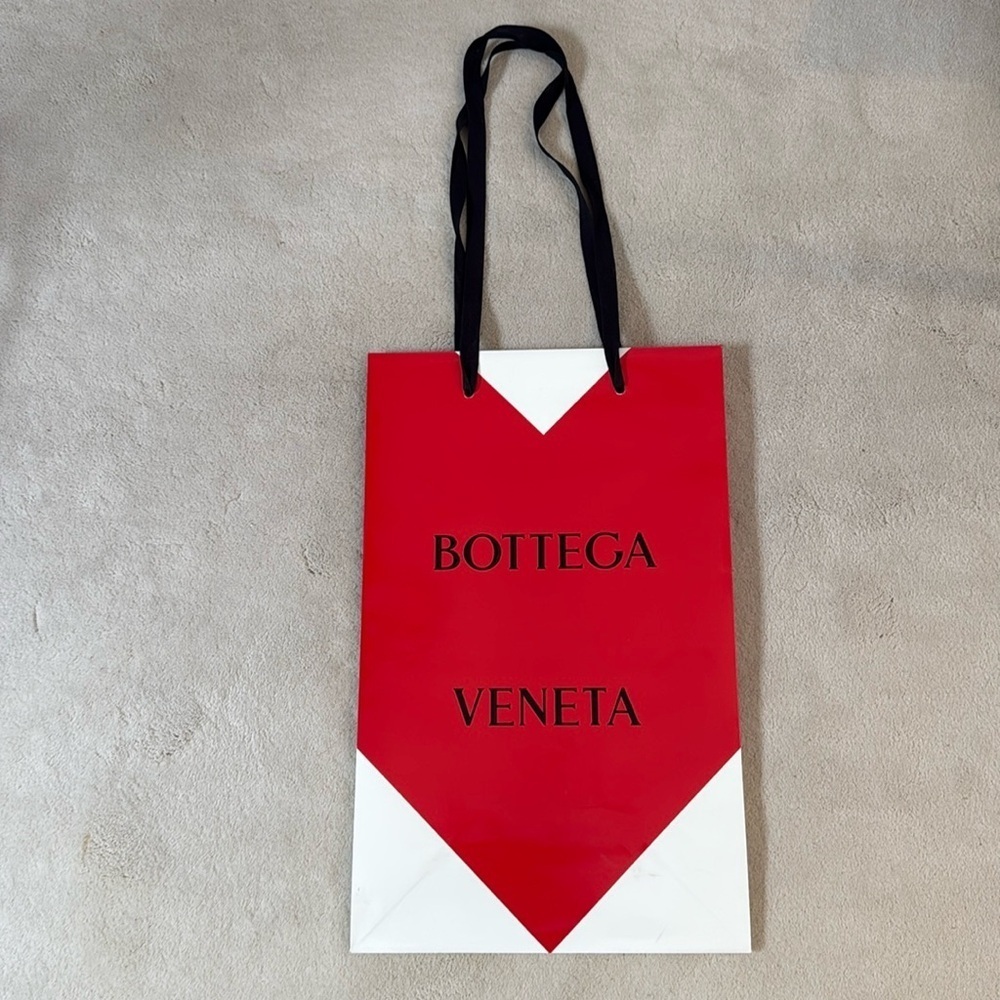 Bottega Veneta Red & White Shopping Bag with Black Handles